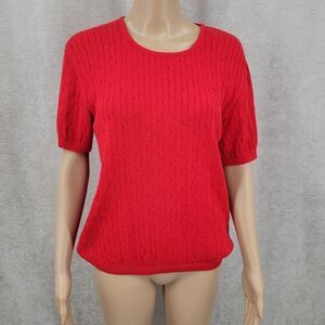 Pendelton Y2K Cotton Red Cable Knit Short Sleeve Sweater